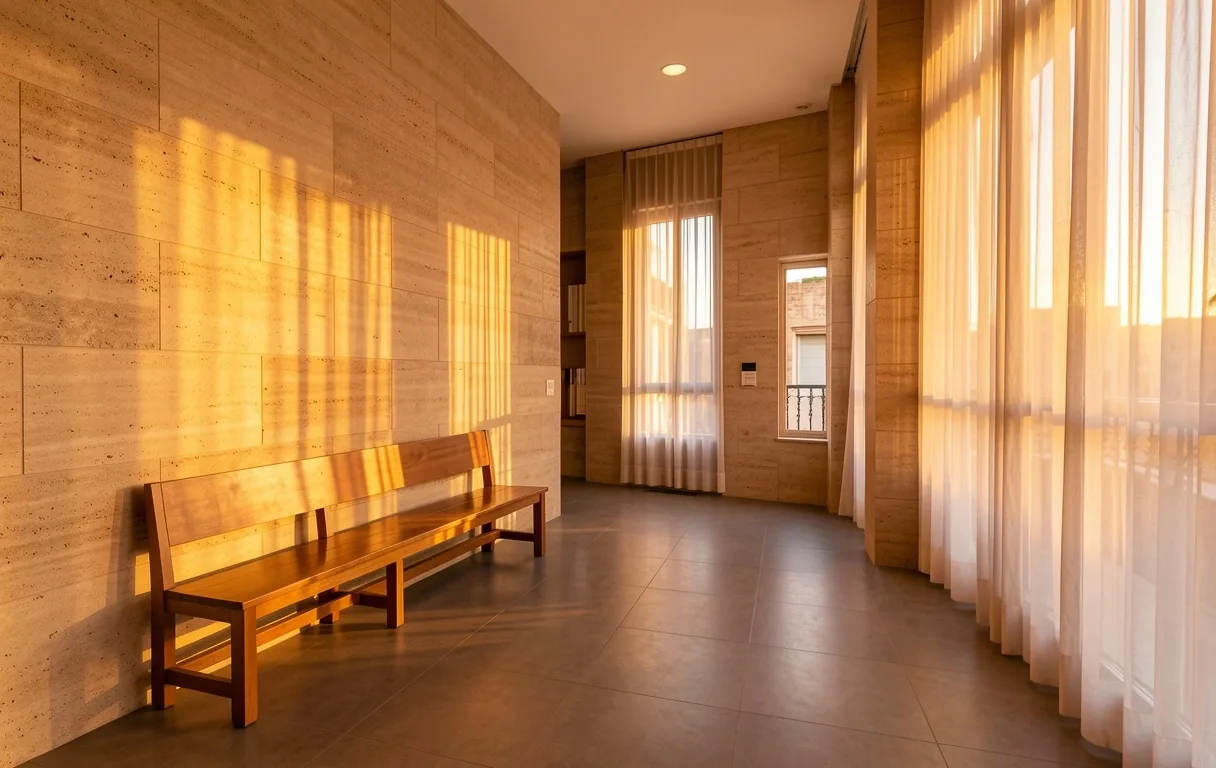 Interior de oficina editorial en Madrid con luz de tarde